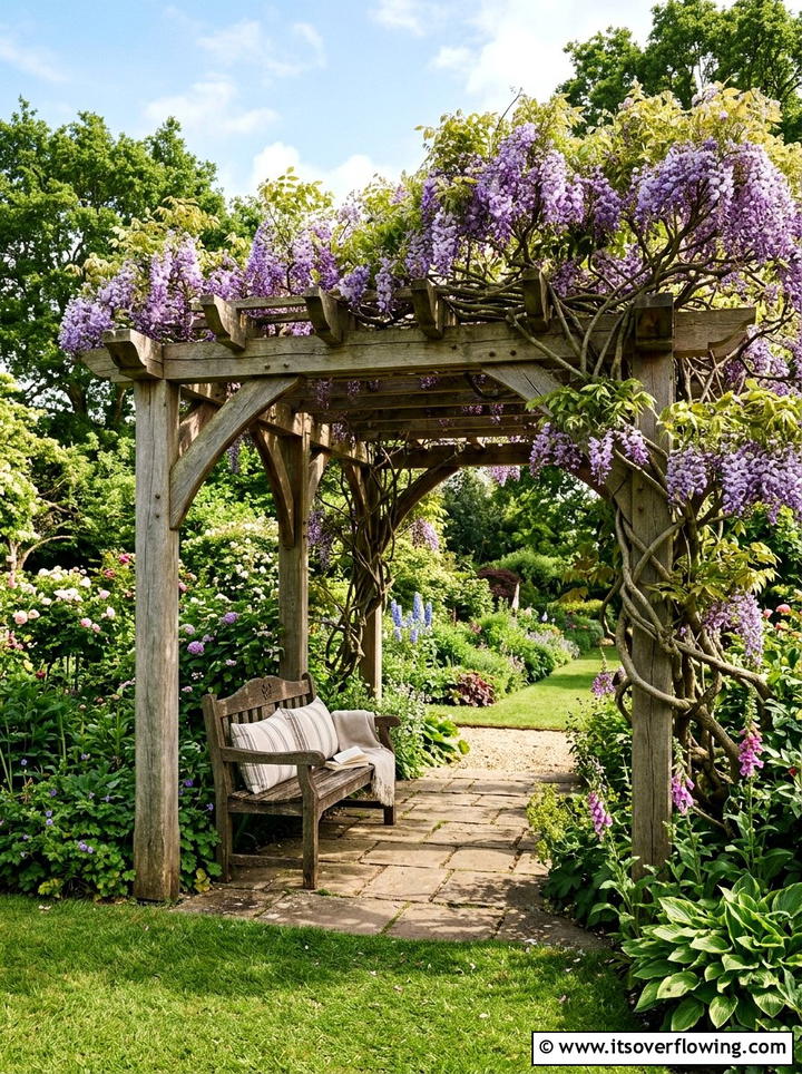 Traditional Cedar Pergola With Vines - 25 backyard ideas with pergola