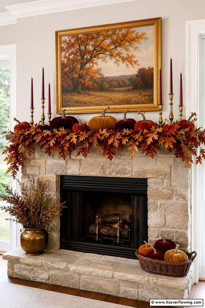 Traditional Fall Mantel with Rich Colors - 50 Fall Mantel Decor Ideas for Cozy Spaces This Season