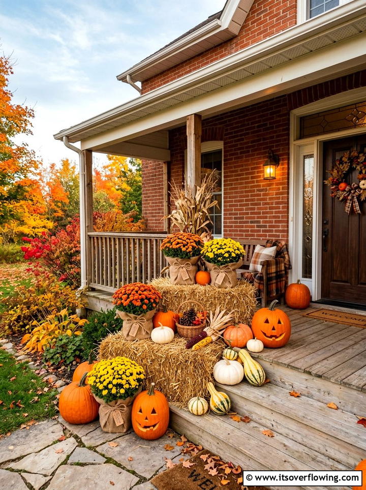 Traditional Fall Porch Decor - 25 front porch decor ideas with mums and hay bales