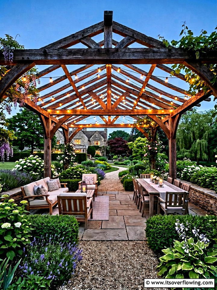 Traditional Garden Pergola Crisscross Lights - 25 backyard decorating ideas with pergola string lights