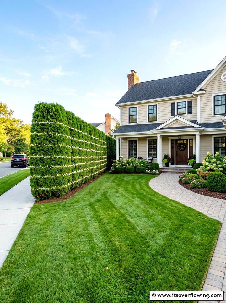 Traditional Hedge Wrap - 25 garden decor ideas with holiday lights