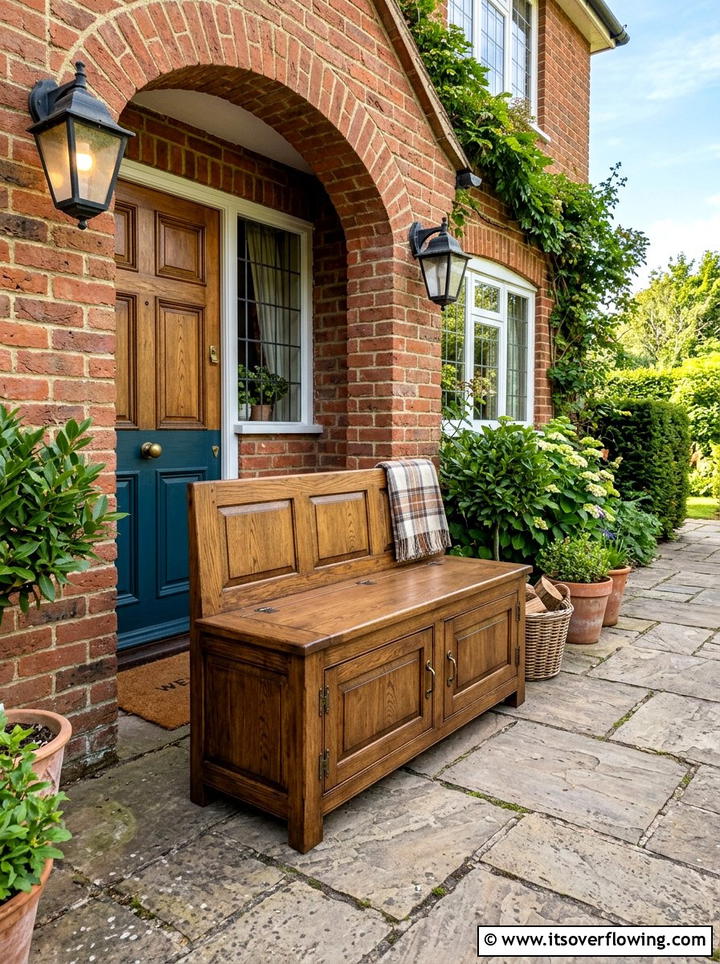 Traditional Oak Storage Bench - 25 front porch ideas with storage bench