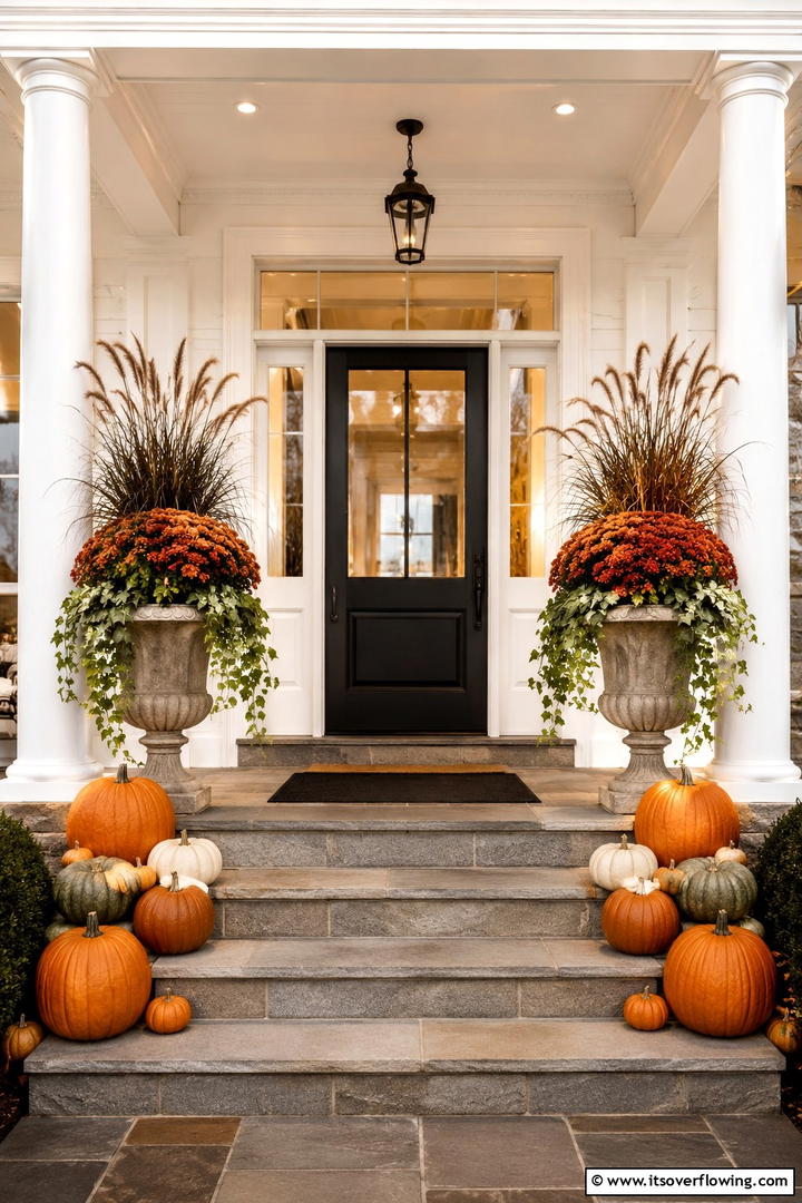 Traditional Orange and Black Pre Fall Display Porch - 50 Fall Porch Decor Ideas for Welcoming Outdoor Spaces