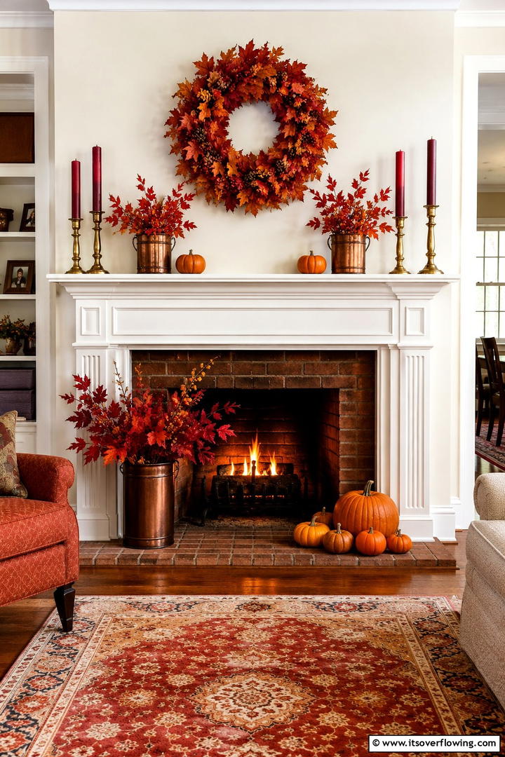 Traditional Orange and Red Theme - 50 Fall Fireplace Decor Ideas to Warm Autumn Gatherings
