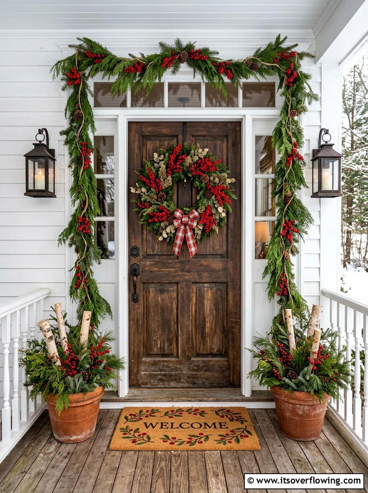 Traditional Red Berry Entryway - 25 front porch ideas with christmas decor