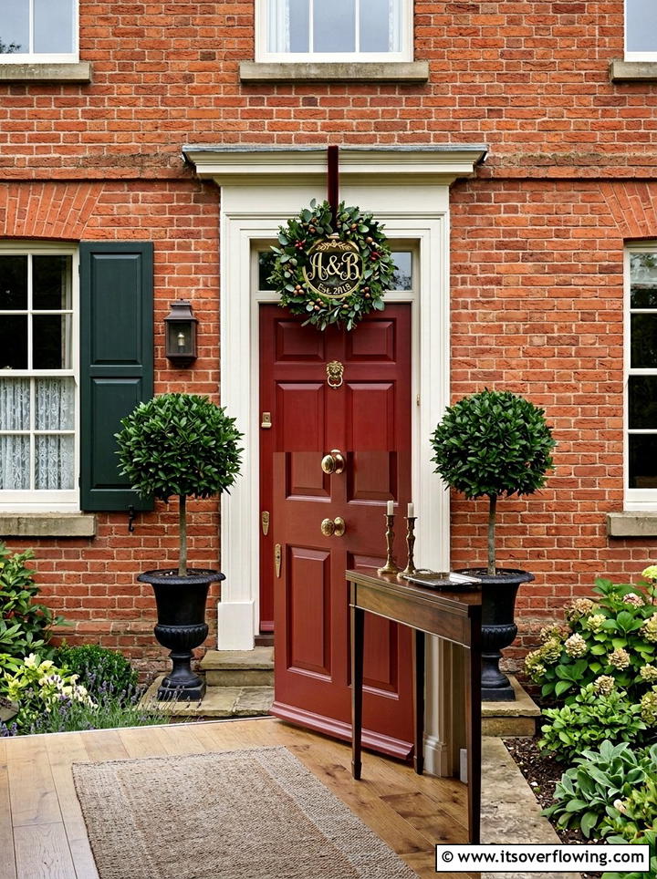 Traditional Red Brick Front Door - 25 front porch decor ideas with monogram wreath