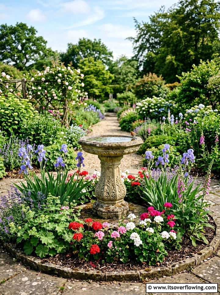 Traditional Stone Bird Bath - 25 creative garden ideas with cottage layering