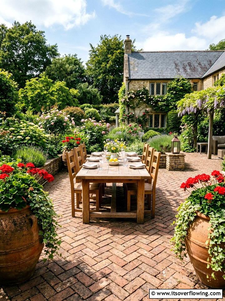 Traditional brick patio dining - 25 creative garden ideas with outdoor dining spaces
