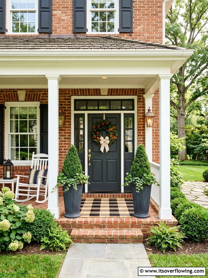 Traditional brick porch - 25 front porch decor ideas with floral wreath