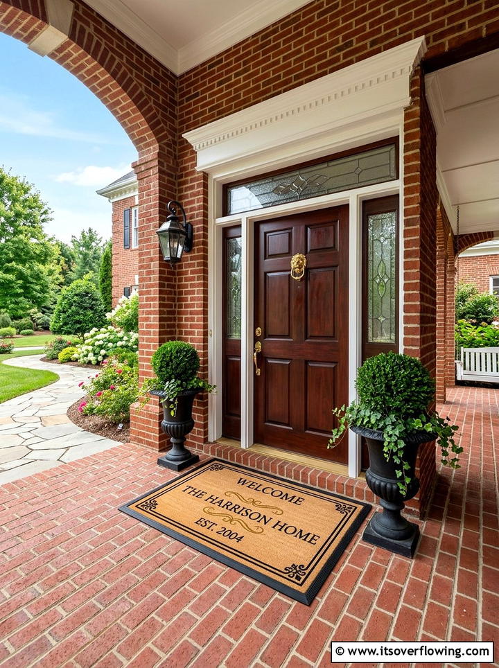 Traditional brick porch - 25 front porch ideas with personalized mat