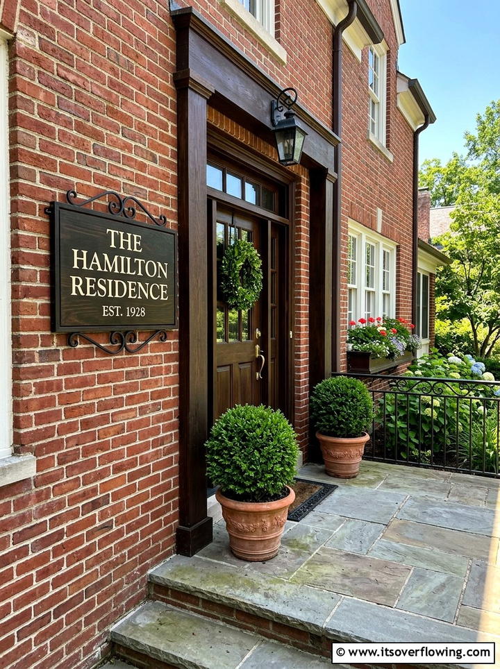 Traditional brick porch sign - 25 front porch ideas with signs and quotes