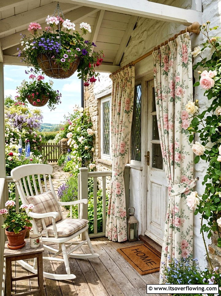Traditional garden porch with floral curtains - 25 backyard decorating ideas with outdoor curtains