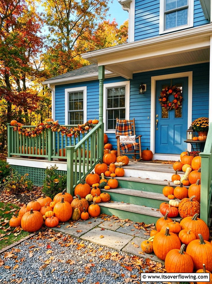Traditional orange pumpkin porch - 25 front porch decor ideas with real pumpkins