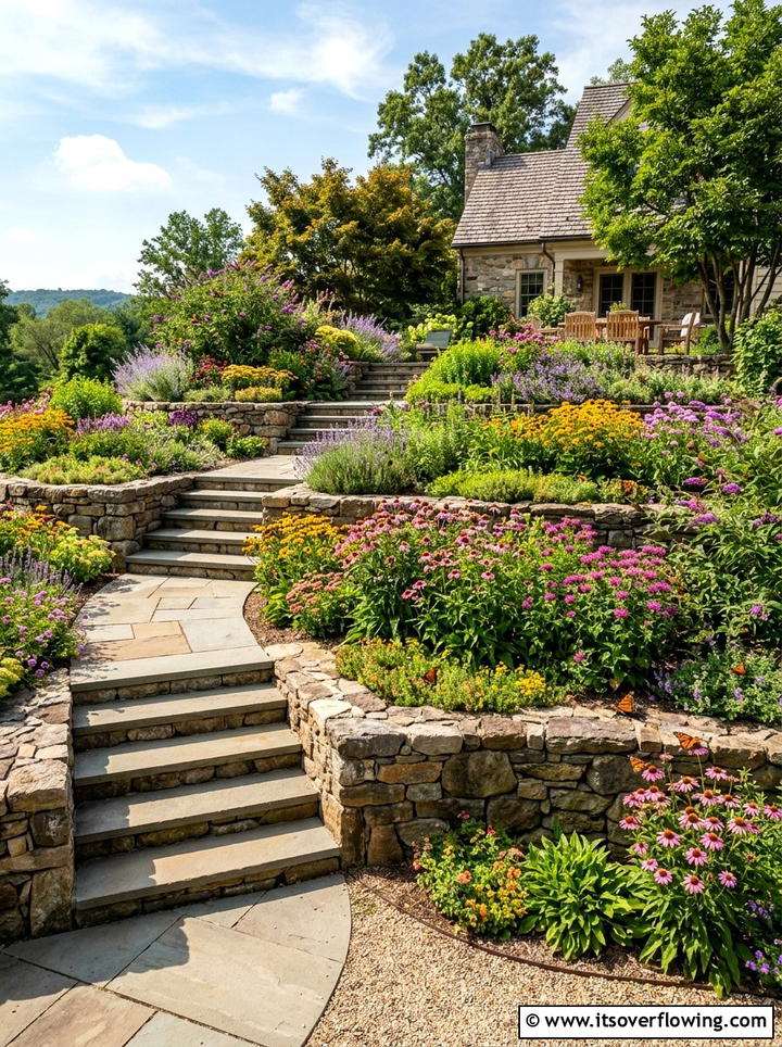 Traditional tiered backyard - 25 backyard ideas with butterfly garden