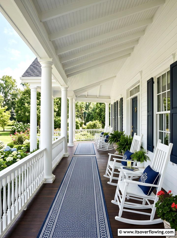 Traditional wrap around porch with matching pillows - 25 front porch decor ideas with pillows