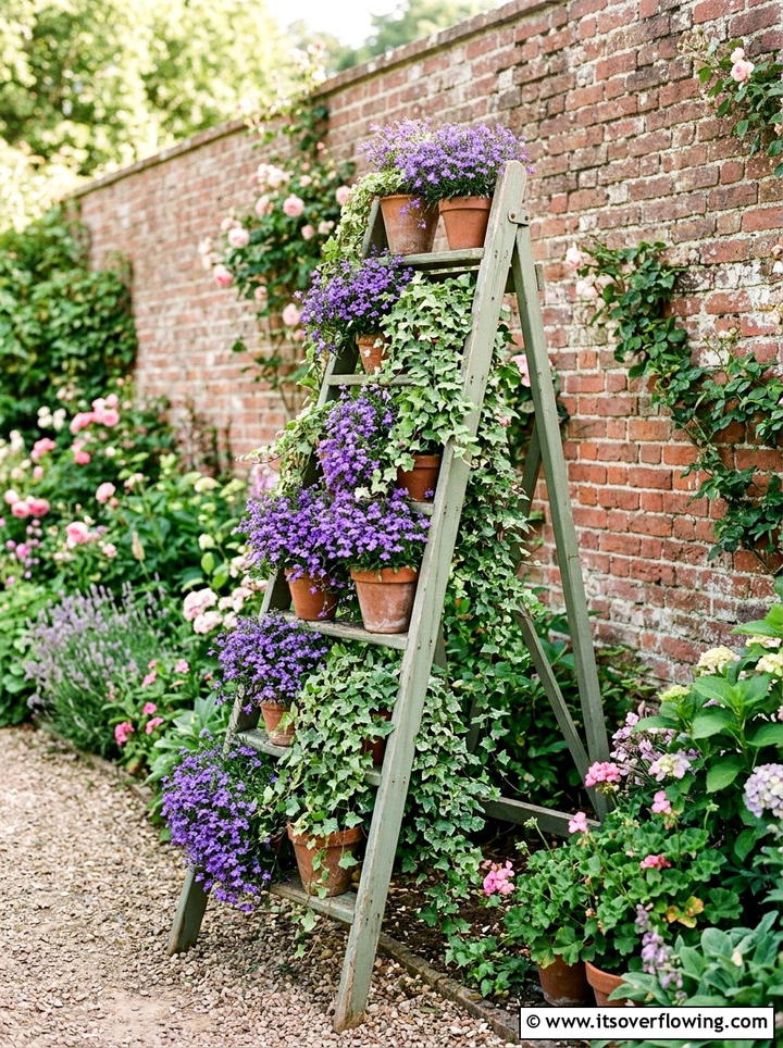 Trailing Flower Ladder - 25 backyard ideas with old ladder planter