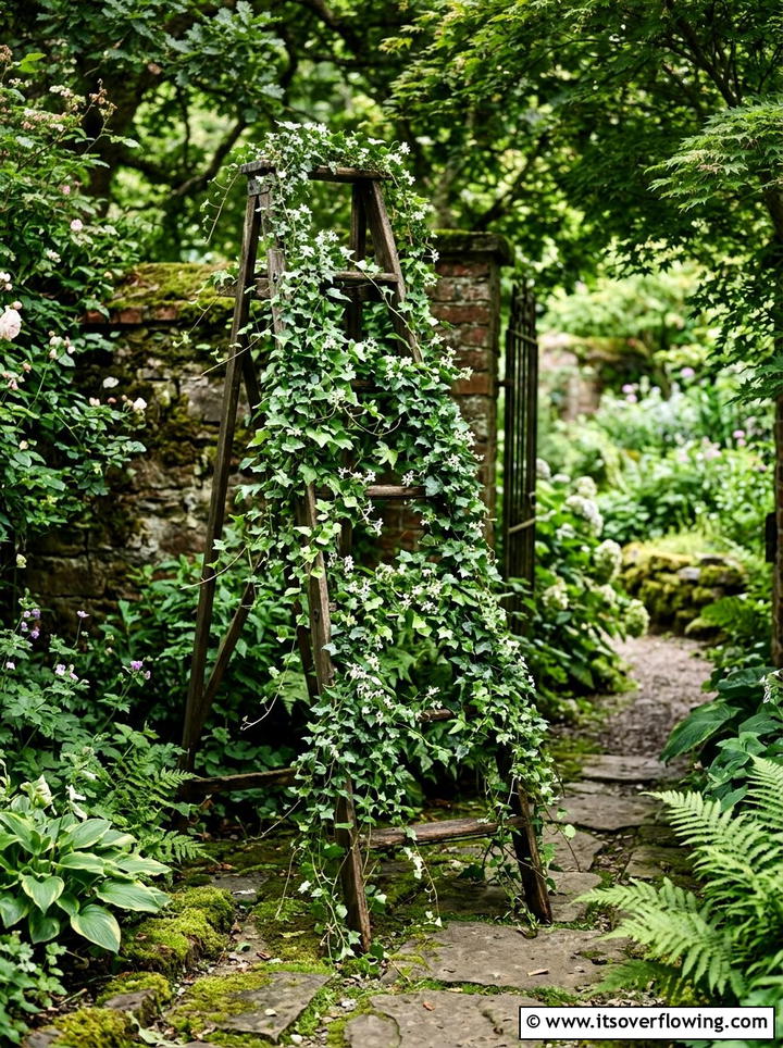 Trailing Ivy Ladder - 25 garden decor ideas with ladder plant stands