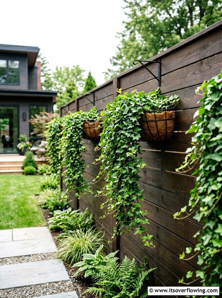 Trailing ivy hanging baskets fence - 25 cheap garden ideas with hanging baskets
