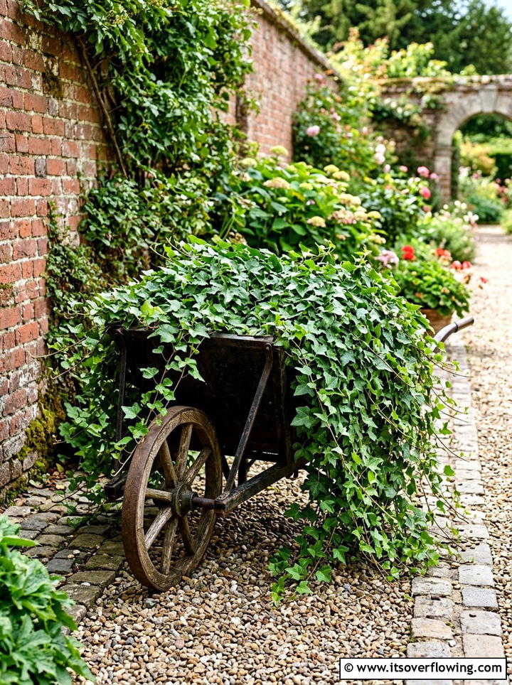 Trailing ivy wheelbarrow - 25 upcycled garden ideas with old wheelbarrows