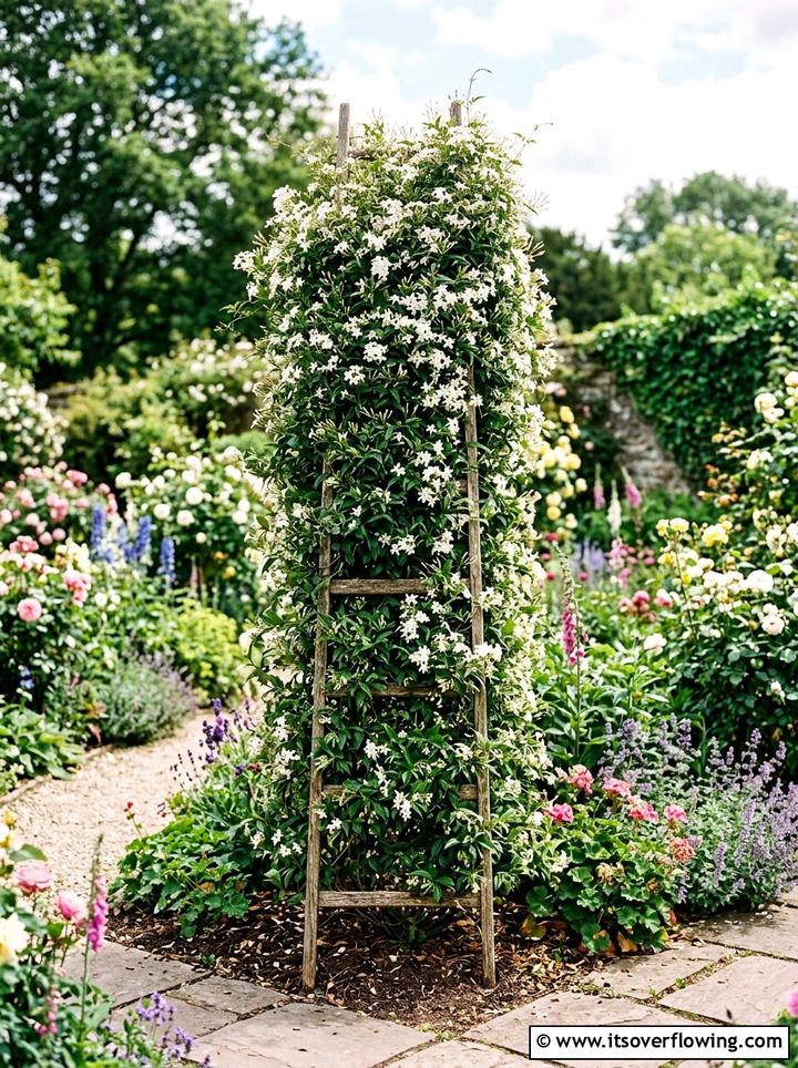 Trailing vine ladder trellis - 25 upcycled garden ideas with ladder shelves