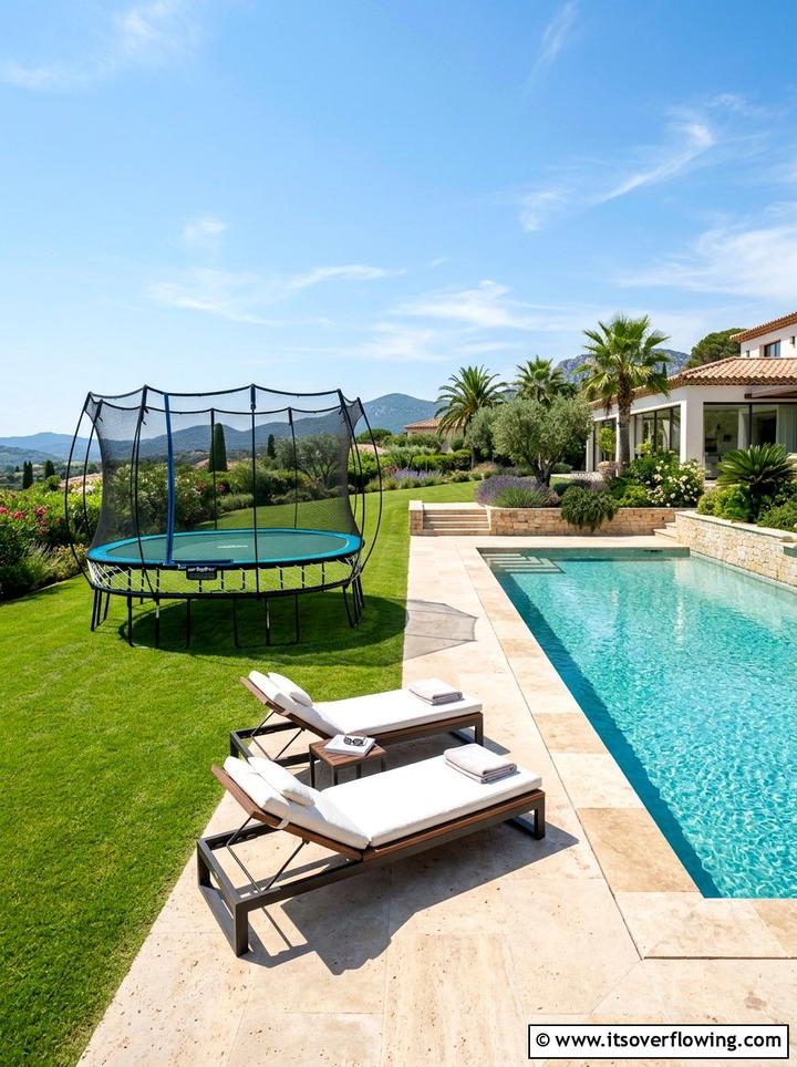 Trampoline Beside Swimming Pool - 25 backyard ideas with trampoline zone