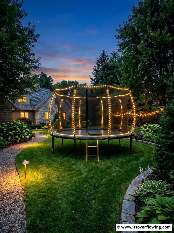 Trampoline With Perimeter Lighting - 25 backyard ideas with trampoline zone