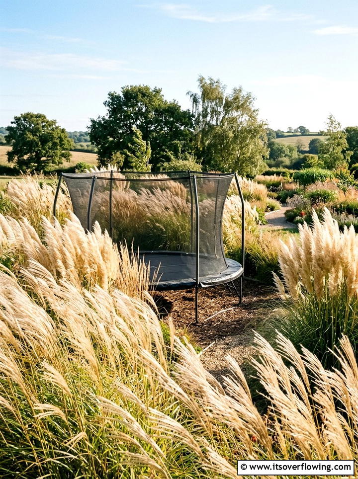 Trampoline With Tall Ornamental Grasses - 25 backyard ideas with trampoline zone