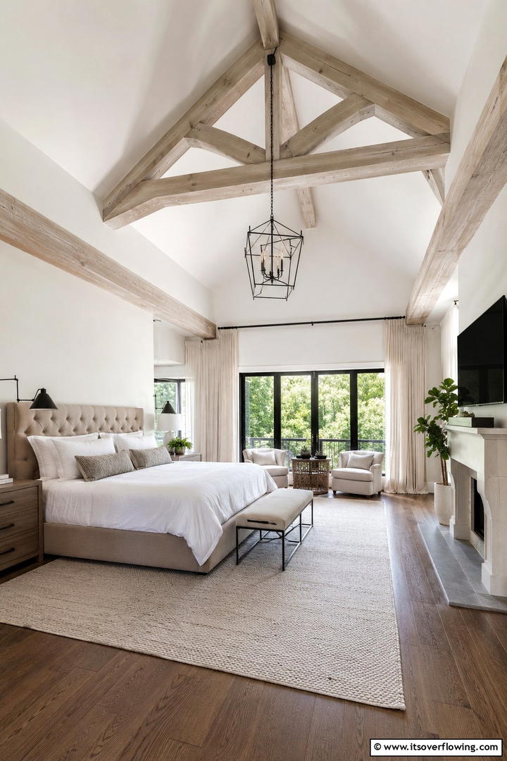 Tranquil Bedroom Sanctuary - 30 Vaulted Ceiling Ideas with Beams for Dramatic Room Designs