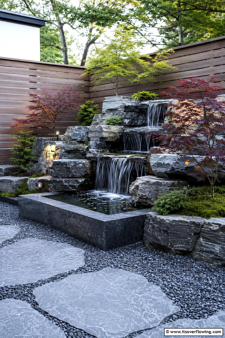 Tranquil Waterfall and Rock Garden - 30 Modern Backyard Ideas to Transform Your Outdoor Oasis