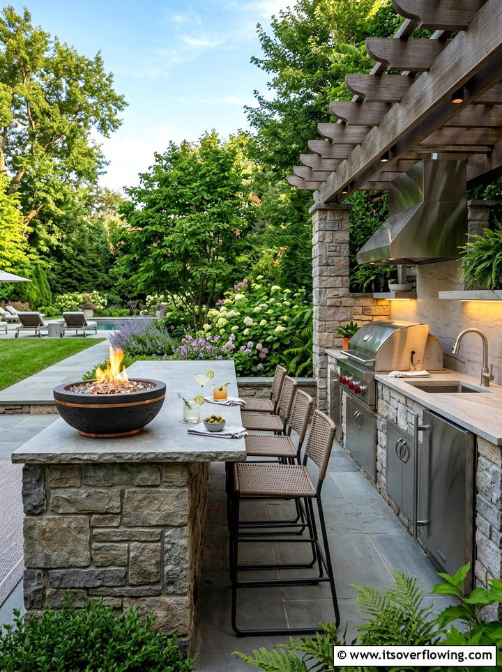 Transitional Outdoor Kitchen - 25 backyard decorating ideas with tabletop fire bowls