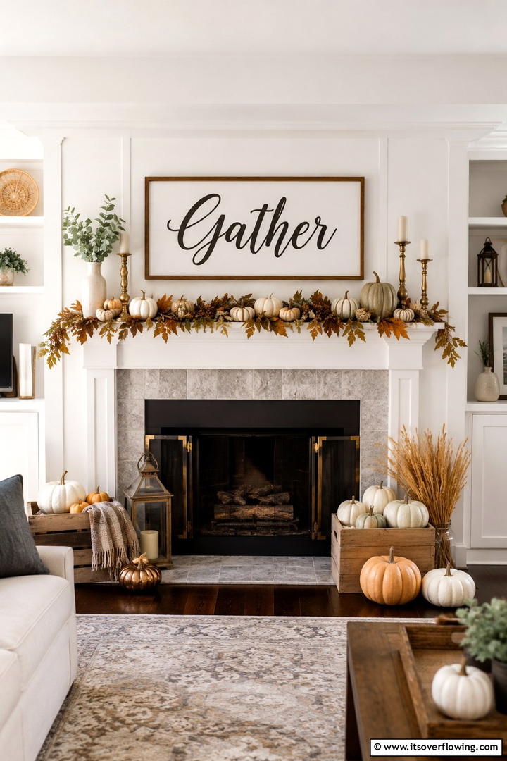 Transitional Thanksgiving Hearth - 50 Fall Fireplace Decor Ideas to Warm Autumn Gatherings
