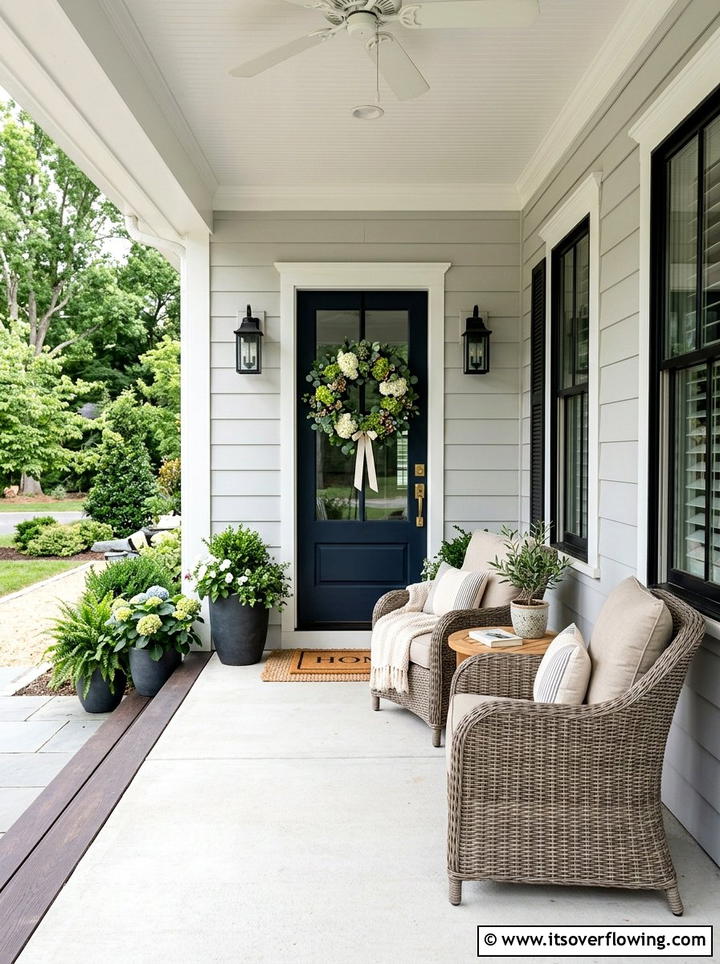 Transitional front porch - 25 front porch decor ideas with floral wreath