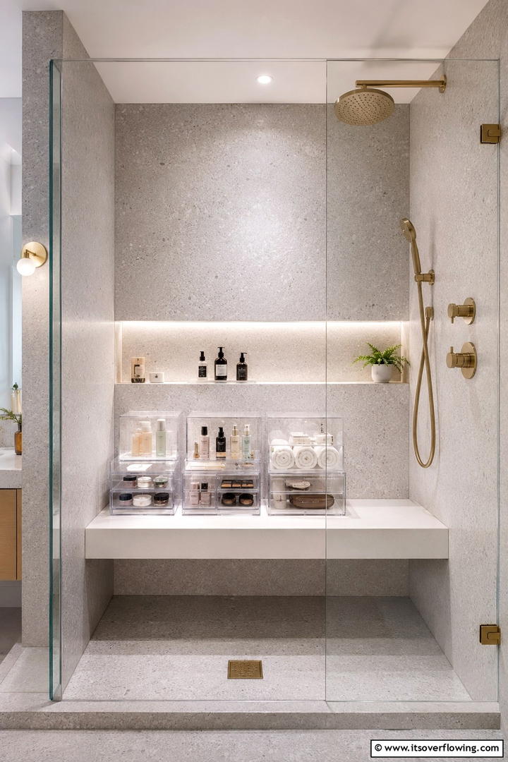 Transparent Storage Boxes for Minimalist Appeal - 30 Shower Storage Ideas to Declutter Your Bathroom