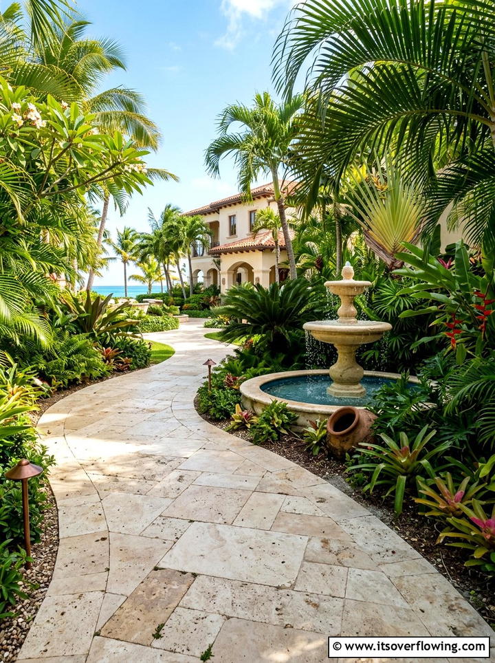 Travertine Stone Garden Path - 25 small garden ideas with narrow pathways