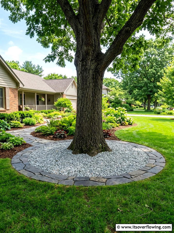 Tree Base Circle With Crushed Rock - 25 cheap garden ideas with gravel