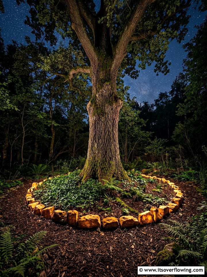 Tree Base Glow Stones - 25 creative garden ideas with glow in the dark stones