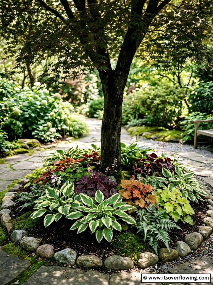 Tree Base Planting - 25 small garden ideas with layered plants