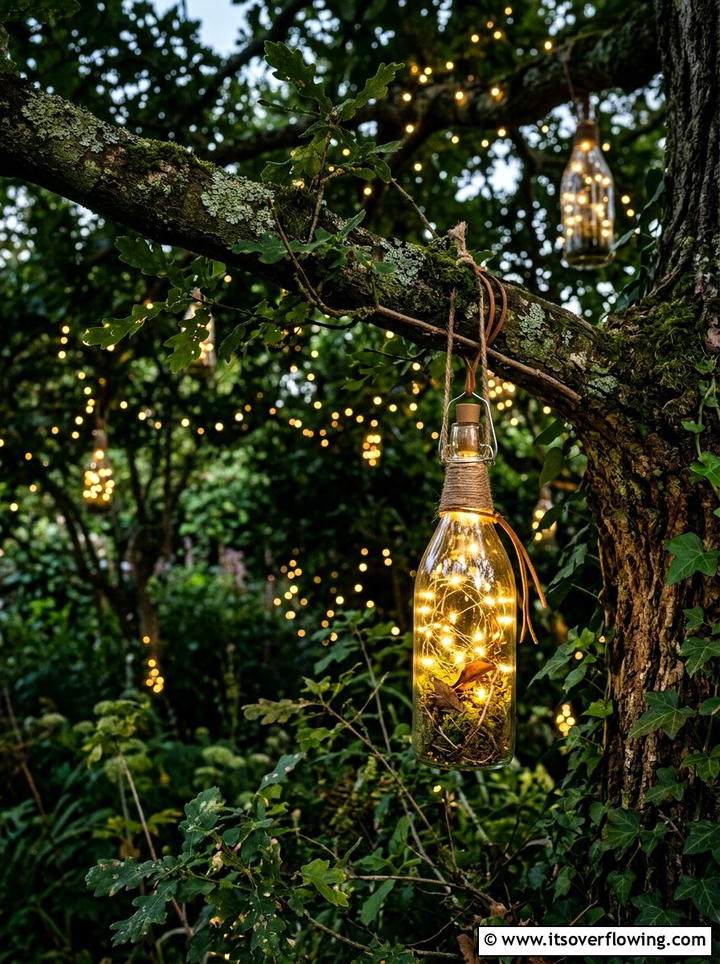 Tree Branch Fairy Light Bottle - 25 garden ideas with bottle lights