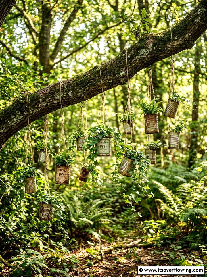Tree Branch Planters - 25 upcycled garden ideas with tin cans
