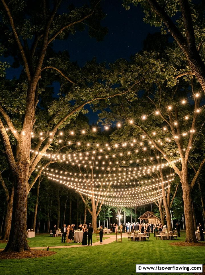 Tree Canopy Lights - 25 cheap garden ideas with string lights