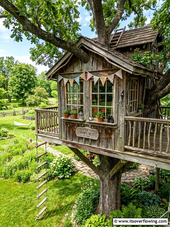Tree House Window Decor - 25 backyard decorating ideas with old window decor