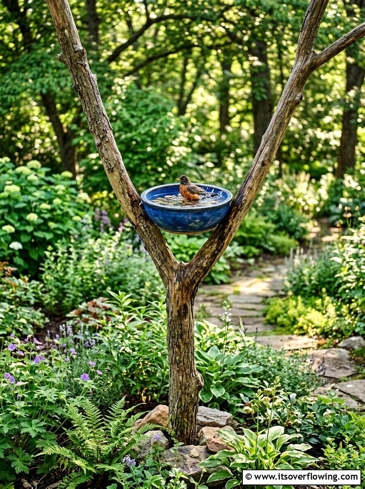 Tree Limb Bird Bath - 25 recycled garden ideas with branch cuttings