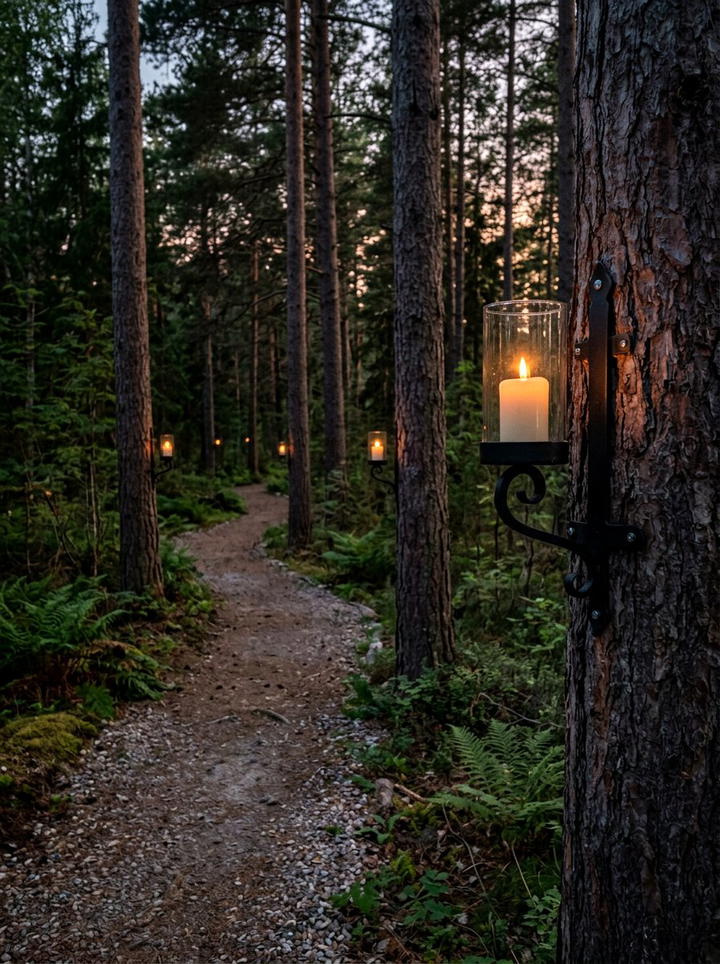 Tree Mounted Sconce - 25 backyard decorating ideas with candle holders