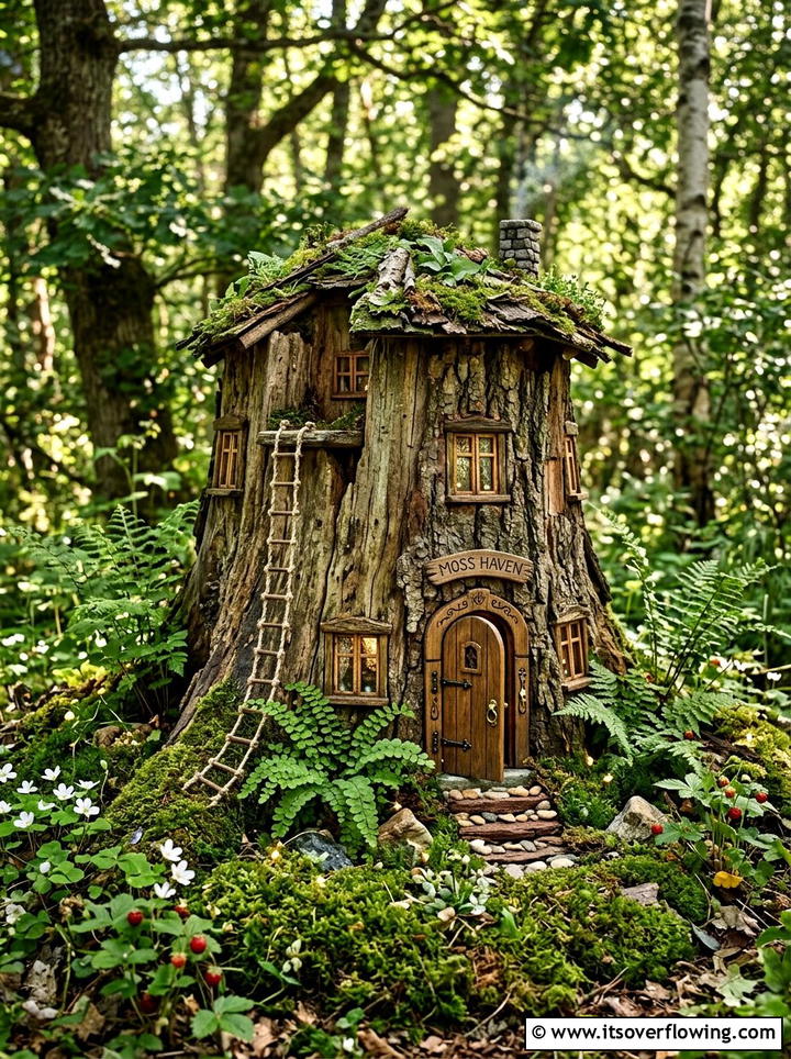 Tree Stump Fairy House - 25 garden ideas with fairy gardens