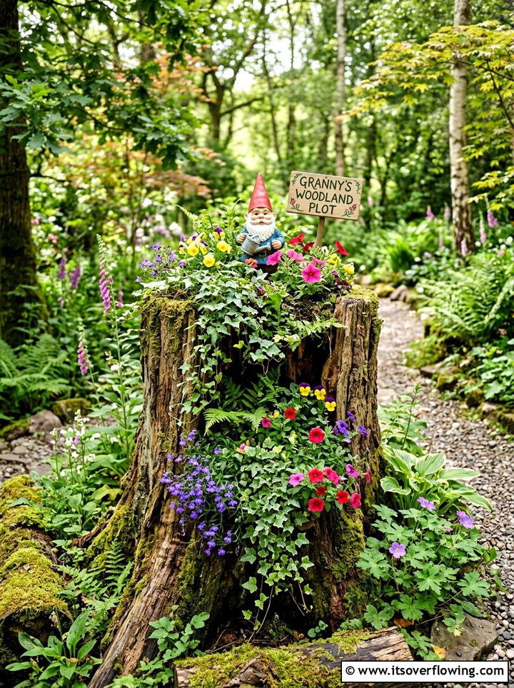 Tree Stump Garden - 25 upcycled garden ideas with garden signs