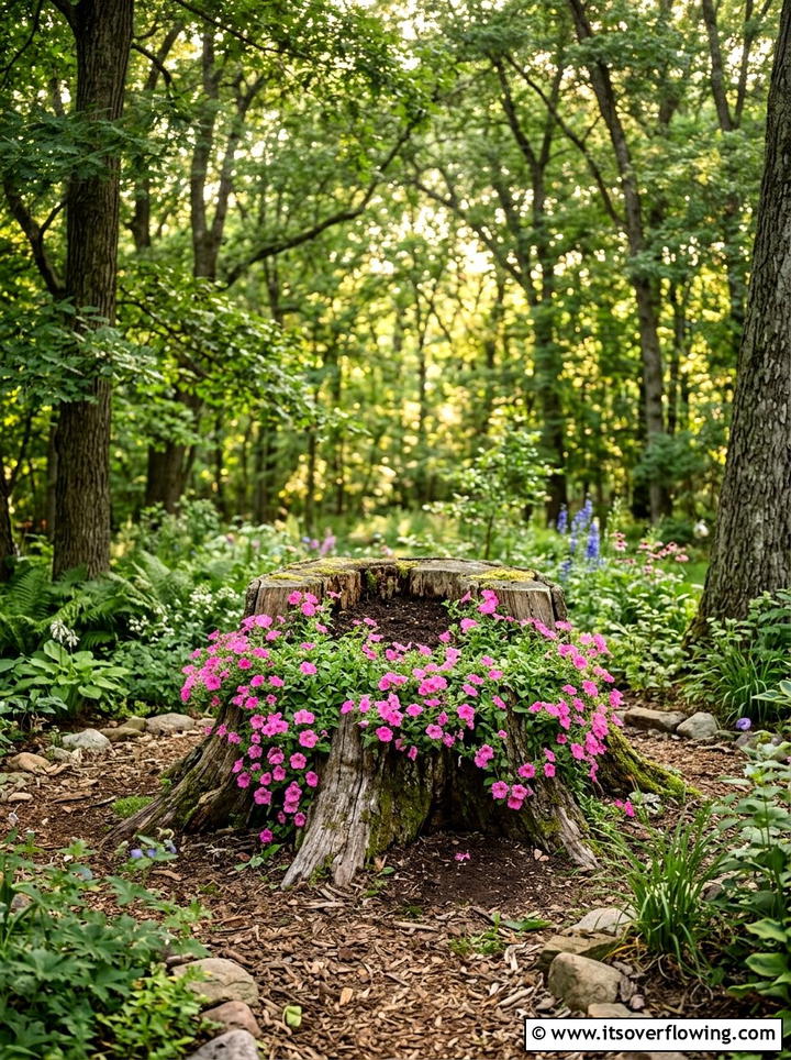 Tree Stump Garden - 25 upcycled garden ideas with raised beds
