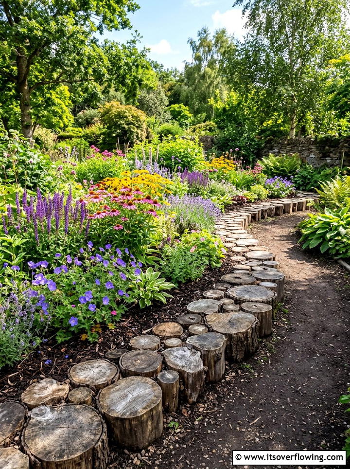 Tree Stump Garden Border - 25 backyard ideas with log edging