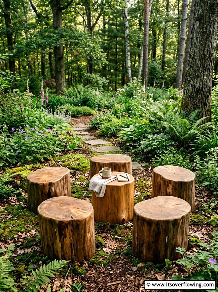 Tree Stump Garden Stool - 25 recycled garden ideas for community spaces