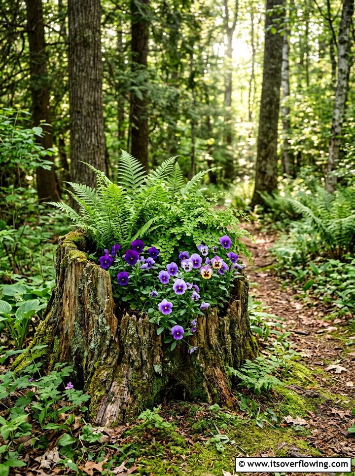 Tree Stump Garden - 25 reusing old things ideas for front yard
