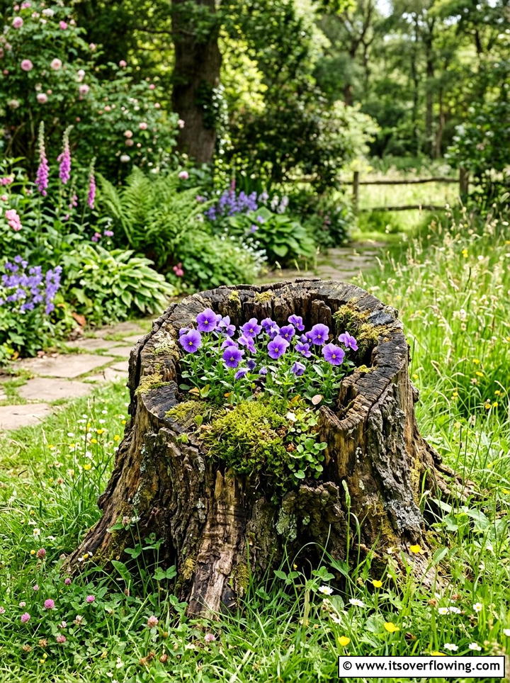 Tree Stump Planter - 25 garden ideas with low cost materials
